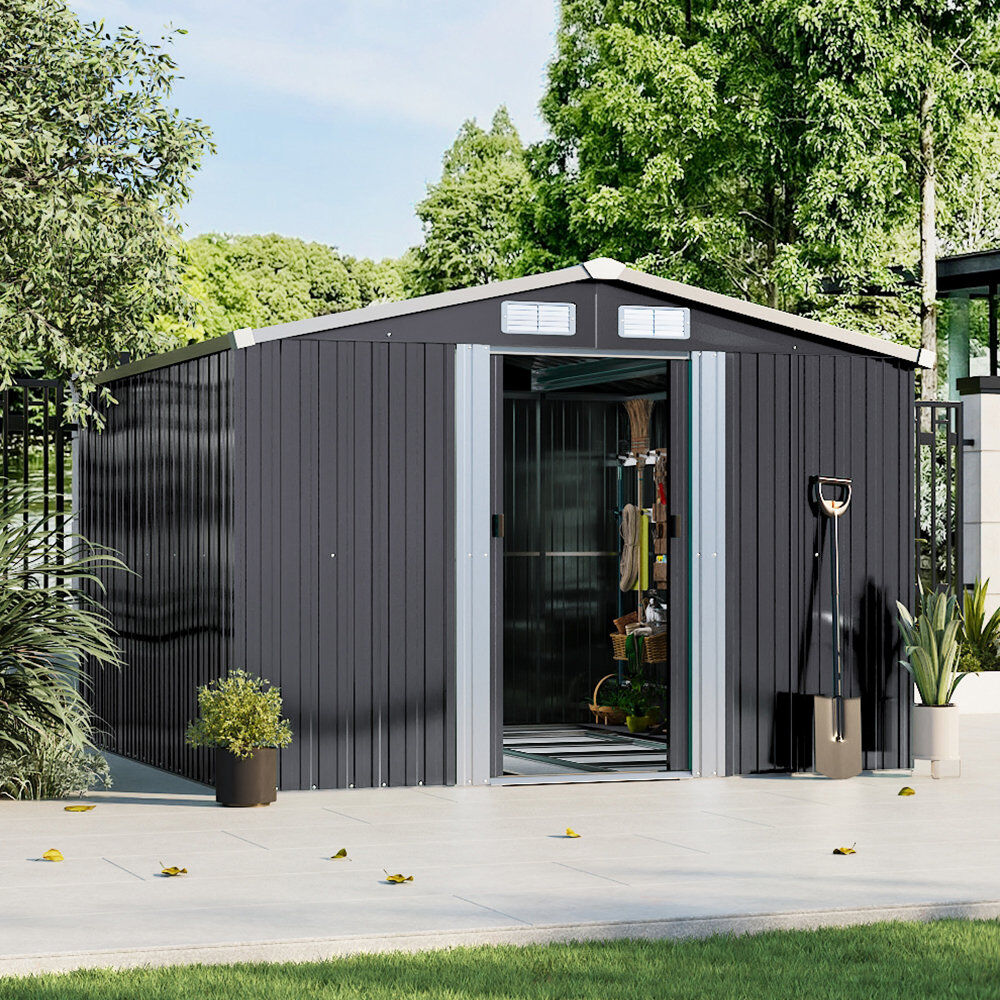 Garden Sanctuary Charcoal Black Garden Storage 8 ft. W + 8 ft. D Metal Tool Shed Black 247cm W X 247cm D X 178cm H