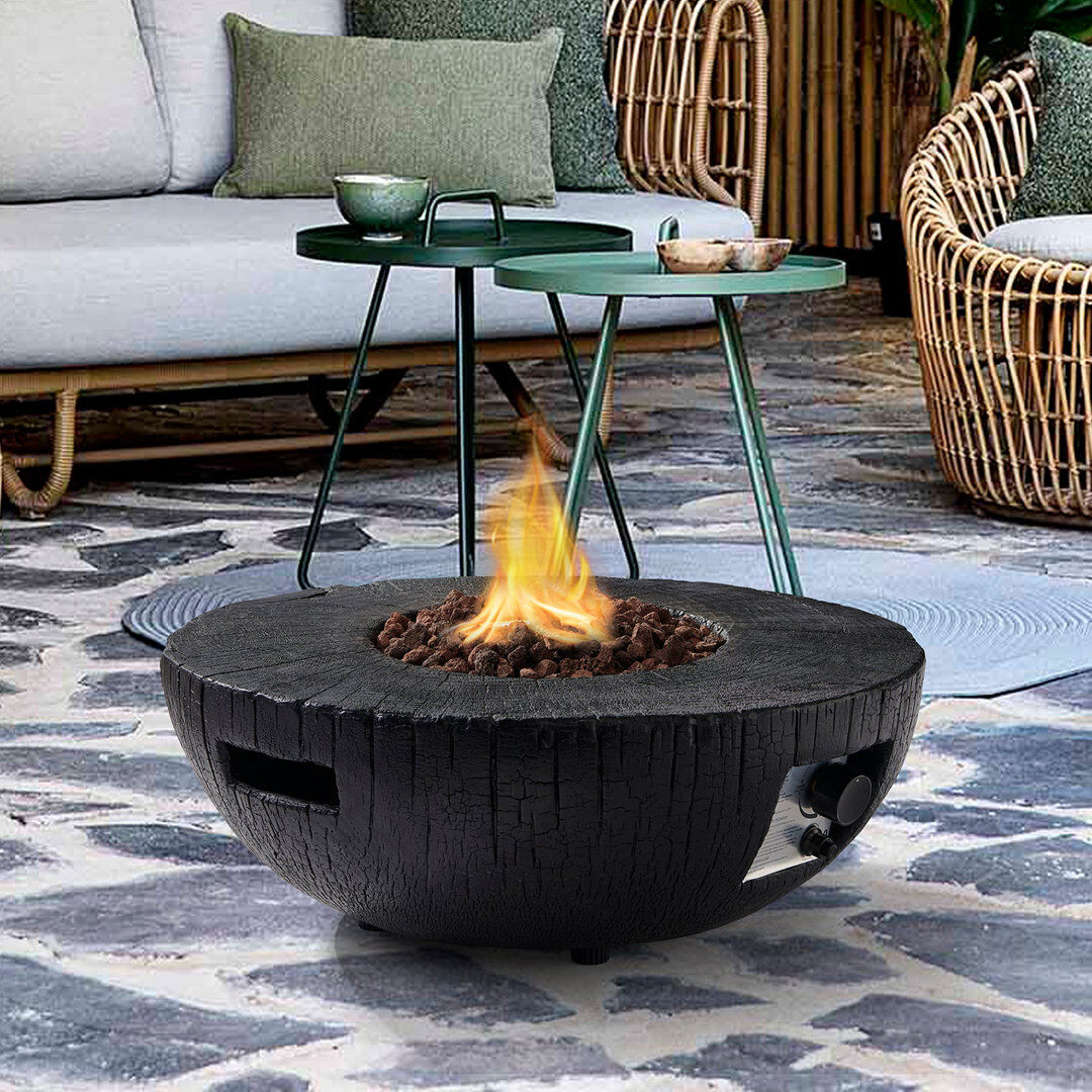 Union Rustic Tosun 25.4Cm H x 71.1Cm W Concrete Natural Gas Outdoor Fire Pit Black 25.4cm H X 71.1cm W X 71.1cm D