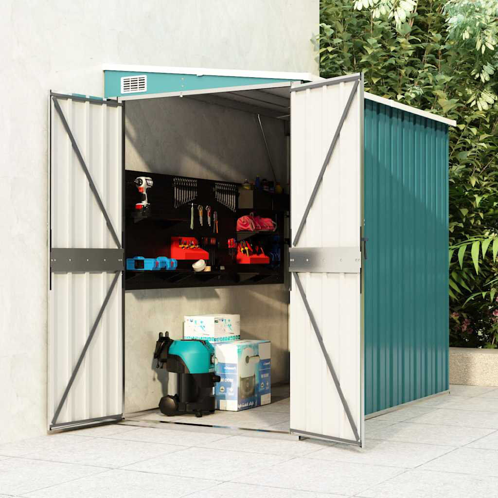 vidaXL Wall-mounted Garden Shed Outdoor Tool Storage Shed Galvanised Steel Green 160cm H x 194cm W x 114.5cm D