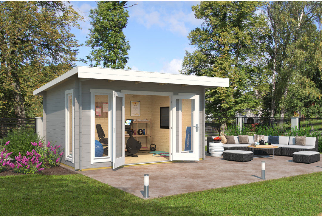 Lasita Maja Lasita Banbury 13.5 x 10 Ft. Pent Roof Log Cabin With Single Glazing (28mm) BANBURY LIGHT GREY