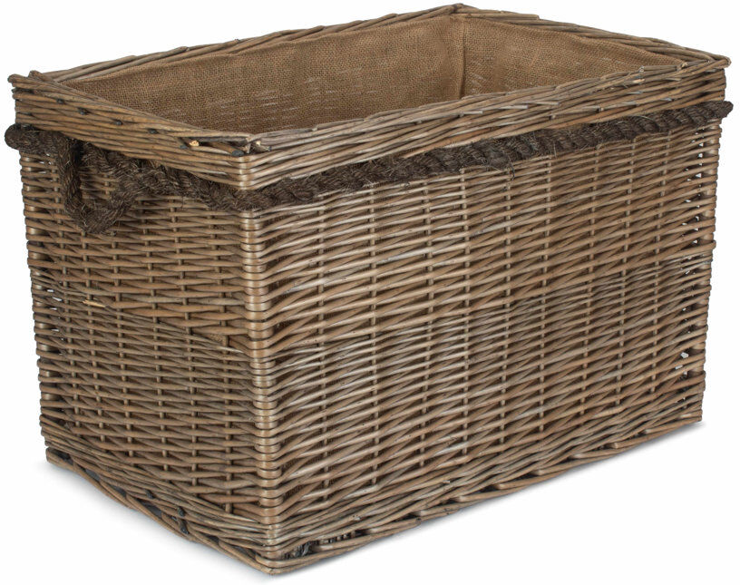 Brambly Cottage Coaling Wicker Rope Handled Log Basket with Lining Antique Wash 38cm H x 58cm W x 38cm D