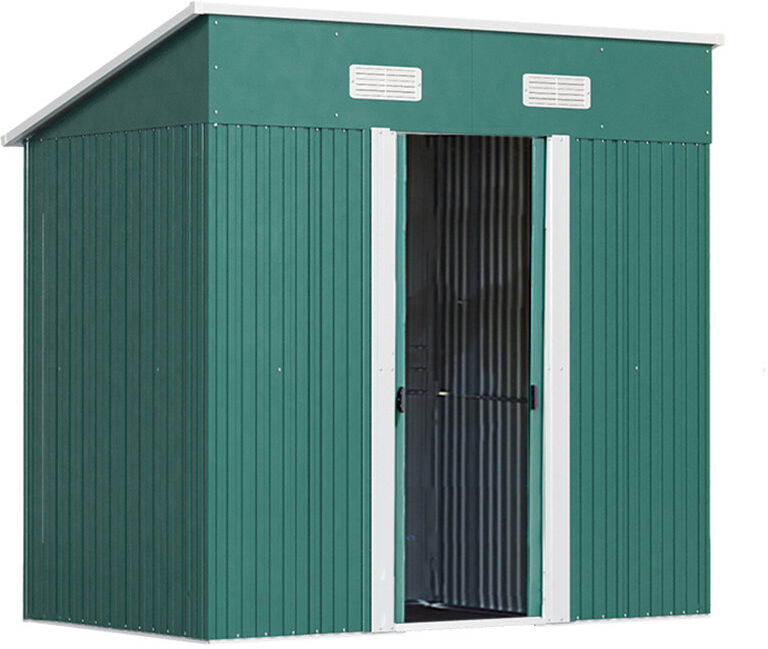 lifeideas Green Compact Metal Storage Tool Shed Green 194cm W X 121cm D X 182cm H