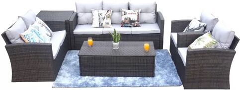 Dakota Fields Alexie 7 Seater Rattan Sofa Set Dakota Fields Colour: Brown  - Size: Dakota Fields Alexie 7 Seater Rattan Sofa Set Dakota Fields Colour: Brown  - Size: