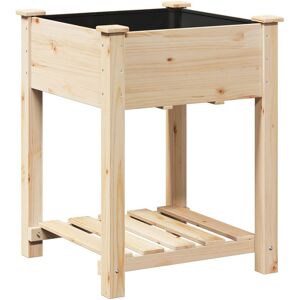 Dakota Fields Garden Planter With Shelf 76 Cm Solid Wood Fir Beige 76.5cm x 60.5cm x 60cm