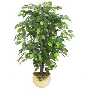 Leaf 90cm Artificial Ficus Tree / Plant - Metal Planter Gold 90cm H X 60cm W X 60cm D