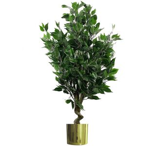 Leaf Artificial Evergreen Ficus Tree Planter Gold 110cm H x 55cm W x 55cm D Leaf Artificial Evergreen Ficus Tree Planter Gold 110cm H x 55cm W x 55cm D