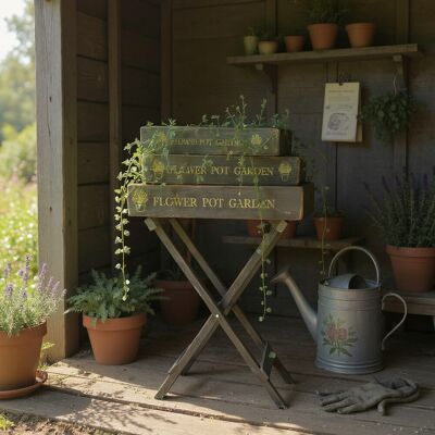 Happy Larry Set Of 3 Brown Garden Flower Trays On Stand Black 80cm H X 290cm L X 40cm D Happy Larry Set Of 3 Brown Garden Flower Trays On Stand Black 80cm H X 290cm L X 40cm D