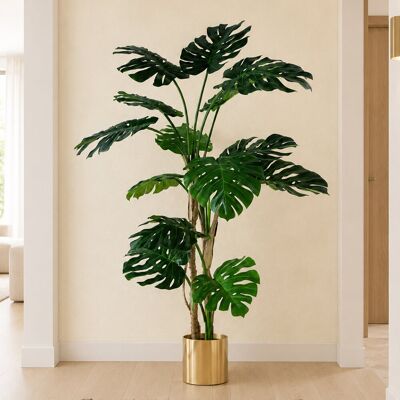 Leaf 150cm Faux Monstera Tree in Metal Pot Gold 150cm H X 70cm W X 70cm D Leaf 150cm Faux Monstera Tree in Metal Pot Gold 150cm H X 70cm W X 70cm D