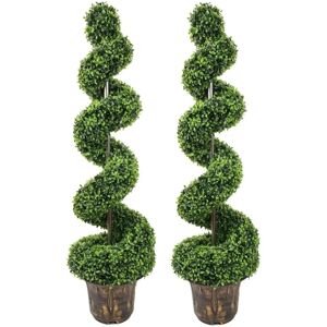 Levi Beer 3Ft 90 Cm Artificial Spiral Twist Topiary Tree Indoor Outdoor Use Garden Plants (2, 3Ft--90Cm) 90.0 H x 18.0 W x 18.0 D cm