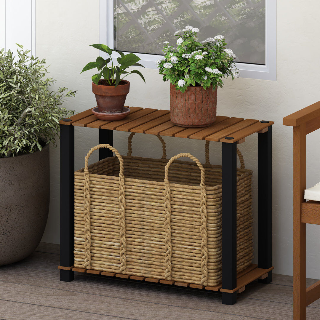 Borough Wharf Pangkor 2-Tier Turn-N-Tube Outdoor Plant Shelf Wood Side Table with Poles, Natural/Black Natural/Black 19.7" H x 23.6" L x 11.8" D