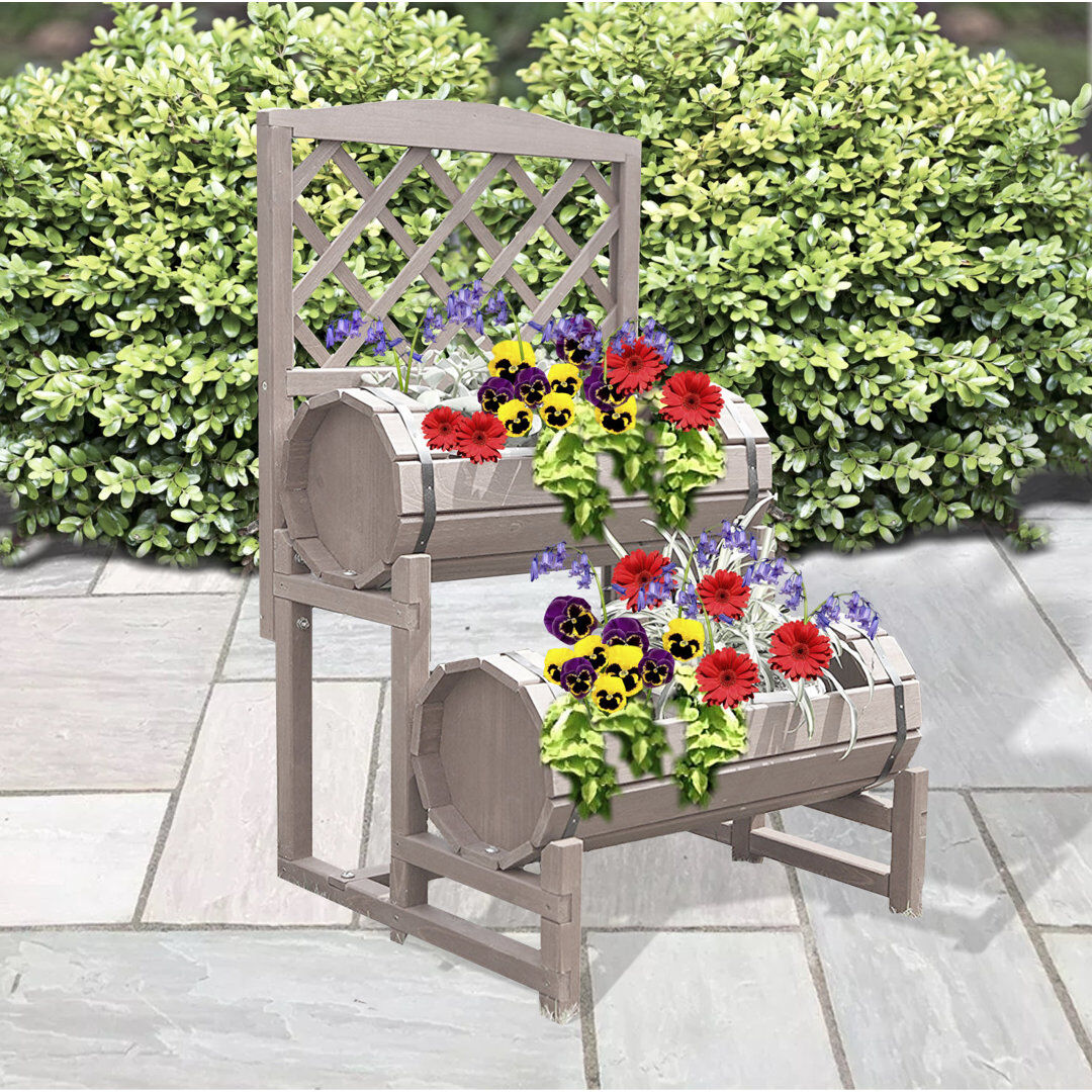 August Grove Phipps Wood Barrel Planter with Trellis Putty 78cm H X 48cm W X 40cm D