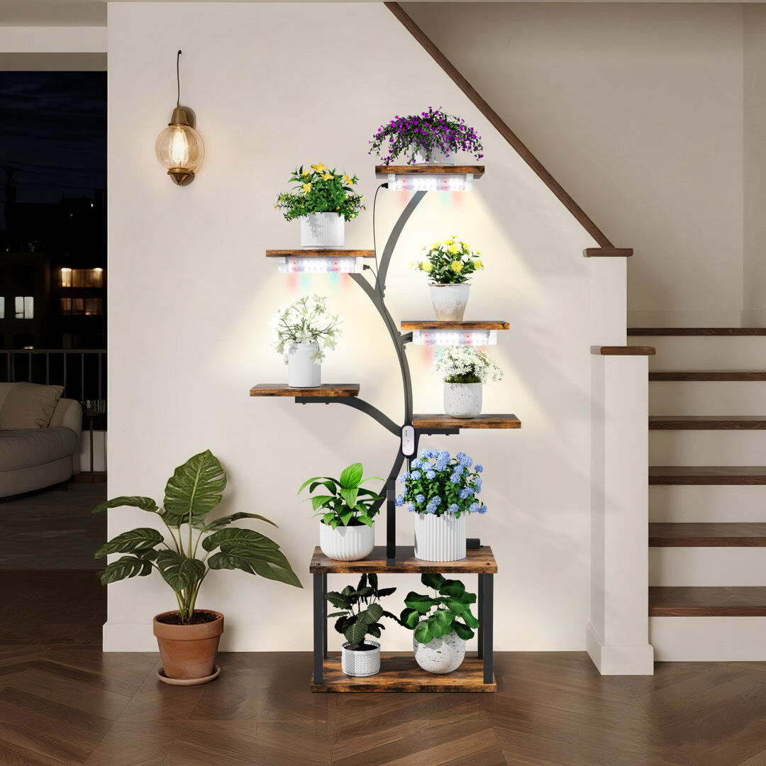 Borough Wharf Plant Stand With Grow Lights Flower Holder Tree Shaped Bonsai Organizer Rack Brown 150cm H X 80cm L X 26cm D