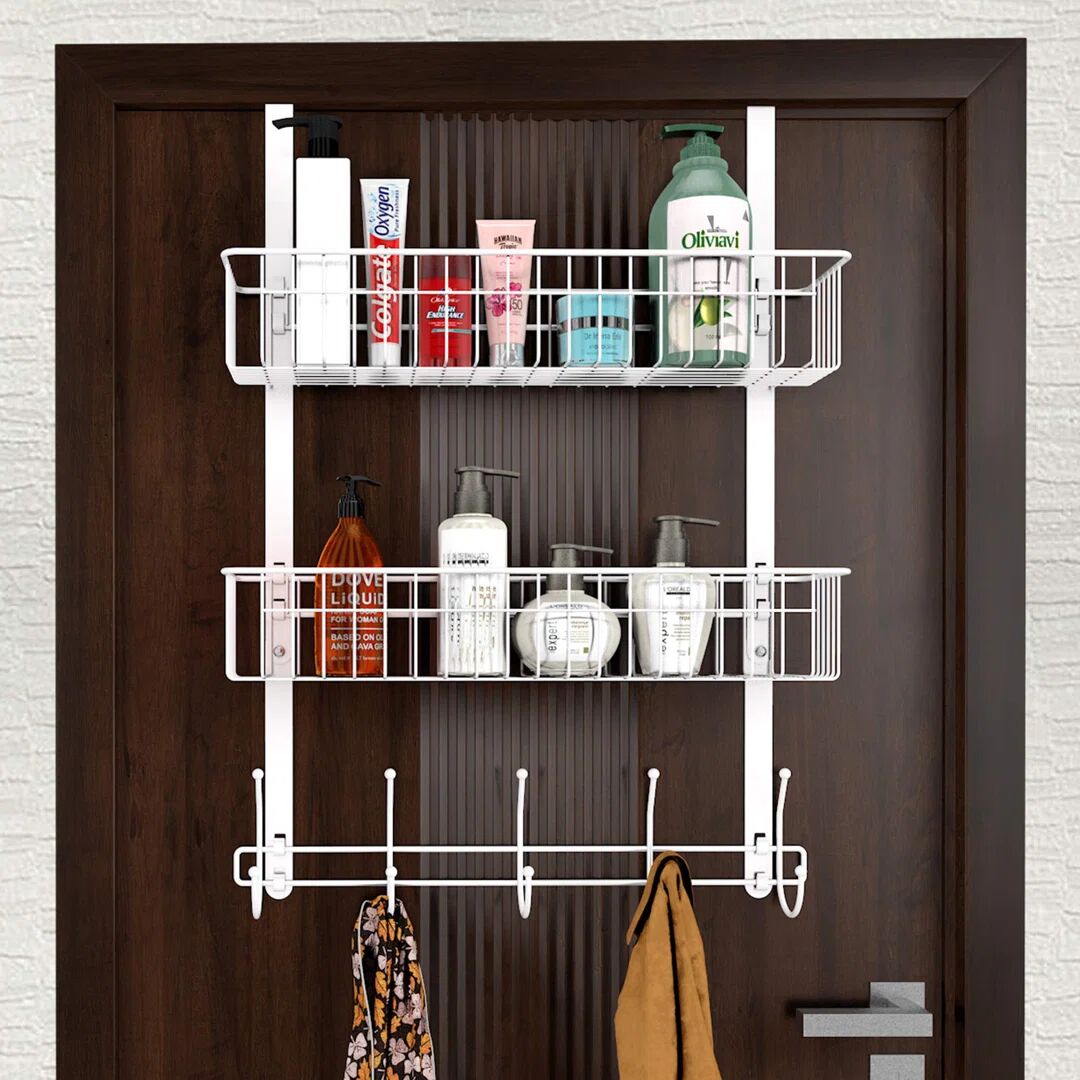 Belfry Kitchen Over Door Hanger, Over Door Hooks With 5 Hooks And 2 Mesh Deep Basket, Over The Door Hanger Storage Rack For Bathroom Kitchen Bedroom Hanging Door Sto white 62.0 H x 42.0 W x 9.5 D cm