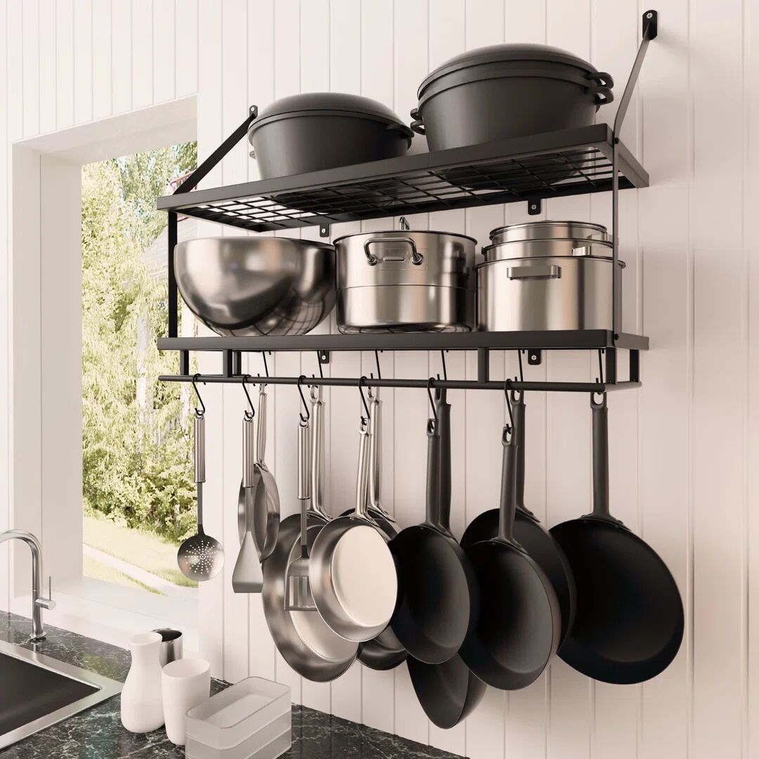 Belfry Kitchen Wall Mounted Pot Rack 64.0 H x 76.3 W x 25.0 D cm