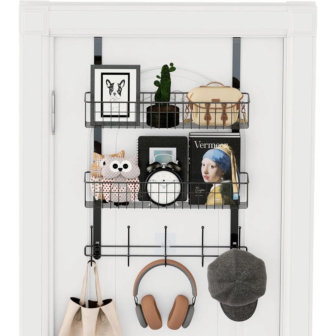 Belfry Kitchen Over Door Hanger, Over Door Hooks With 5 Hooks And 2 Mesh Deep Basket, Over The Door Hanger Storage Rack For Bathroom Kitchen Bedroom Hanging Door Sto black 62.0 H x 42.0 W x 9.5 D cm