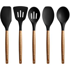 Belfry Kitchen Non-Stick Cooking Utensils, Silicone Kitchen Utensils Set With Natural Acacia Hard Wood Handle, 5 Piece, Black, BPA Free, Baking & Serving Wooden Cook Black Belfry Kitchen Non-Stick Cooking Utensils, Silicone Kitchen Utensils Set With Natural Acacia Hard Wood Handle, 5 Piece, Black, BPA Free, Baking & Serving Wooden Cook Black