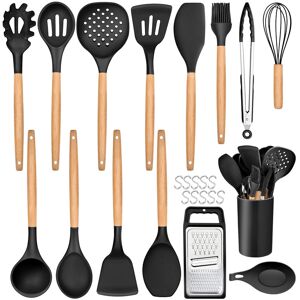 Belfry Kitchen Kitchen Utensils Set, 25 Pieces Soft Silicone Cooking Utensil Set With Holder, Natural Wooden Handle Kitchen Spatula Spoon For Cooking Baking, Non St Black Belfry Kitchen Kitchen Utensils Set, 25 Pieces Soft Silicone Cooking Utensil Set With Holder, Natural Wooden Handle Kitchen Spatula Spoon For Cooking Baking, Non St Black