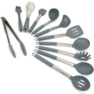 Belfry Kitchen Premium 11Pc Silicone Kitchen Utensil Set For Cooking And Baking In Sleek Grey And Brushed Stainless Steel. Includes; Tongs, Whisk, Spatula, Ladle, Po Grey Belfry Kitchen Premium 11Pc Silicone Kitchen Utensil Set For Cooking And Baking In Sleek Grey And Brushed Stainless Steel. Includes; Tongs, Whisk, Spatula, Ladle, Po Grey