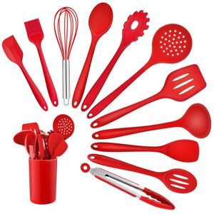 Ebern Designs Kitchen Utensil Set, 12 Piece Cooking Utensils, Silicone Kitchen Utensils Set With Holder, Heat Resistant Kitchen Tools Include Spoons Turner Spatula red