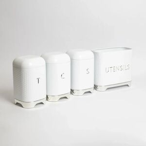 KitchenCraft Lovello 4 Piece Kitchen Storage Set with Tea, Coffee & Sugar Storage Canisters and Utensil Caddy white 19.5 H x 12.0 W x 35.0 D cm