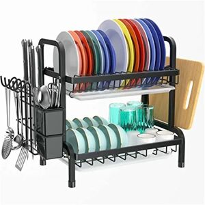 Belfry Kitchen 2 Tier Black Dish Drainer Rack, Stainless Steel Dish Drying Rack Kitchen, Dish Drainers Draining Board With Drip Tray, Rust Proof Large Dish Rack Wash gray 38.98 H x 58.0 W x 23.5 D cm