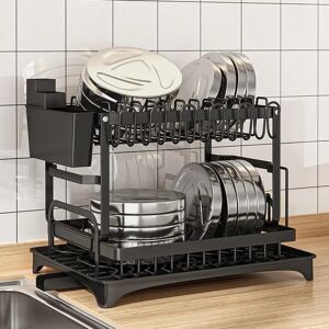 Belfry Kitchen Dish Drying Rack With Drip Tray, 2 Tier Compact Dish Drainer Rack, Plate Drying Rack With Cutlery Holder Draining Board Rack With Utensil Holder For K gray 29.0 H x 42.0 W x 30.0 D cm