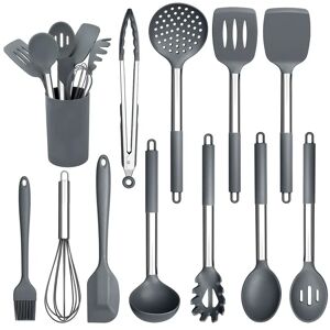 Belfry Kitchen Kitchen Utensils Set, 12 Pieces Silicone Cooking Utensils With Stainless Steel Handle, Heat Resistant Cooking Tools Turner Spoon Spatula Set With Hold gray
