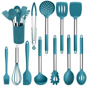 Belfry Kitchen Kitchen Utensils Set, 12 Pieces Silicone Cooking Utensils With Stainless Steel Handle, Heat Resistant Cooking Tools Turner Spoon Spatula Set With Hold blue