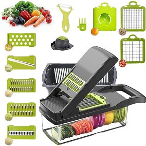 Belfry Kitchen Mandoline Vegetable Slicer 12 In 1 Vegetable Chopper Manual,Black gray/black 11.3 H x 32.2 W x 11.3 D cm