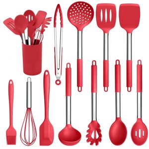 Belfry Kitchen Kitchen Utensils Set, 12 Pieces Silicone Cooking Utensils With Stainless Steel Handle, Heat Resistant Cooking Tools Turner Spoon Spatula Set With Hold red