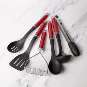 KitchenAid 6 Piece Assorted Kitchen Utensil Set black/gray/red