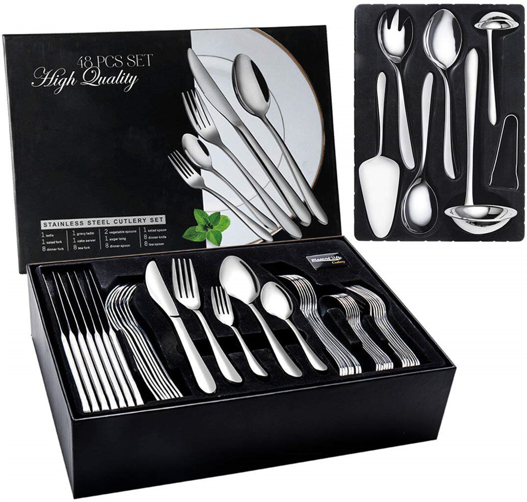 Brayden Studio 48-Piece Cutlery Set, Knife/Spoon And Fork/Teaspoon/Salad Fork, 8 Pieces 48