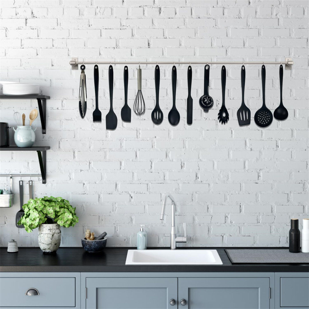 Belfry Kitchen Nonstick Kitchen Utensils Set - Silicone Kitchen Cookware Gadgets With Holder - Spoon Holder - Heat Resistant - Dishwasher Safe - BPA Free - 38 Pieces Black 13.7cm L