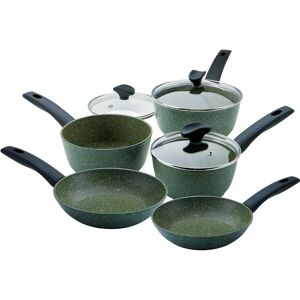 Prestige Eco Plant Based Non Stick 5 Piece induction Saucepans with Toughened Glass Lids (16/18/20cm) and 1 X 20cm and 1 X 24cm Non-Stick induction Fr gray/green