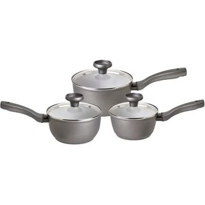 Prestige Earthpan Recycled induction Dishwasher Safe 3 Piece Saucepan Set with Toughened Glass Lids -16cm, 18cm and 20cm gray