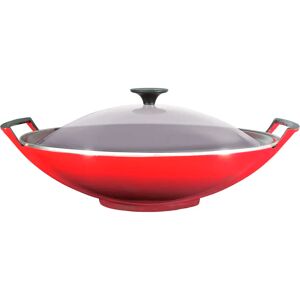 Le Creuset Cast Iron Wok & Glass Lid 36cm red 16.2 H x 37.0 W cm