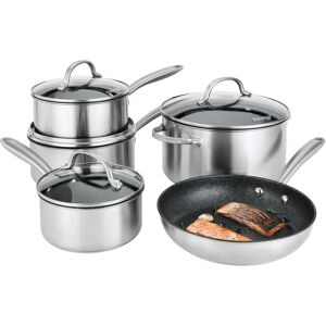 Prestige Scratch Guard 5Pc Saucepan Set, 16/18/20cm, 24cm Stock Pot, 25cm Fry, Aluminium, Scratch Resistant, induction Suitable, Glass Lids gray