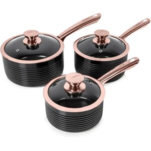 Tower Linear Non Stick Induction Saucepans Sets with Lids, Easy Clean, 3 Piece Set black/brown