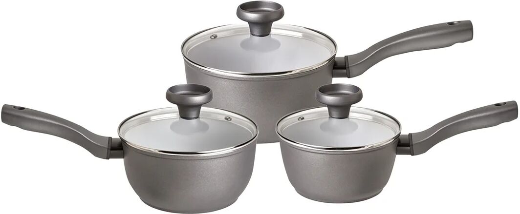 Prestige Earthpan Recycled induction Dishwasher Safe 3 Piece Saucepan Set with Toughened Glass Lids -16cm, 18cm and 20cm gray