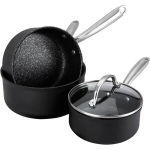 Prestige Scratch Guard 3 Piece Saucepan Set - induction Hob Saucepan Sets Non Stick with Glass Lids 16/18/20cm, Scratch Resistant Cookware black/gray