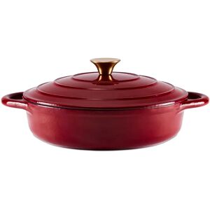 Tower BO800253BLU Barbary & Oak Shallow Cast Iron Casserole Pan with Durable Enamel Interior, 28cm, Limoges Blue red 7.0 H x 28.0 W cm