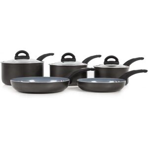 Tower T80303 Cerasure Induction Pots And Pans Set, Non Stick Ceramic Coating, Stay Cool Handles, 5 Piece, 16/18/20 cm Pots, 20/24 cm Pans, Graphite black/brown/gray