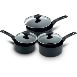 Prestige 9X Tougher Easy Release Non-Stick induction and Dishwasher Safe 3 Piece Saucepan Set with Toughened Glass Lids (16cm/1.4L, 18cm/1.9L, 20cm/2. black