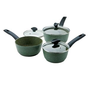 Prestige Eco Plant Based Non Stick 3 Piece induction Saucepan Set with Toughened Glass Lids 16cm/18cm/20cm - Recycled and Recyclable, Pfoa Free gray/green