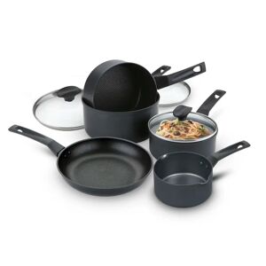 Prestige - 9X Tougher - 5 Piece Saucepan and Frying Pan Set - Superior Dimpled Non-Stick - induction Suitable - Glass Lids - 10 Year Guarantee - 14cm gray
