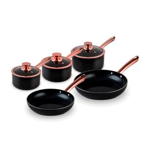 Tower Linear Induction Pots And Pans Sets, Non Stick Cerasure Coating, Black And Rose Gold, 5 Piece, 16/18/20cm Saucepans, 24/28 cm Frying Pans black/gray