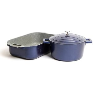 MasterClass 2pc Blue Cast Aluminium Cookware Set with 4L Casserole Dish, 34cm Roasting Pan Blue 4L