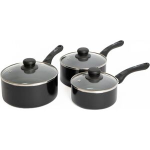MasterClass 3pc Can-to-Pan Non-Stick Alumninium Saucepan Set,with 16cm, 18cm and 20cm Saucepans with Lids Black 6
