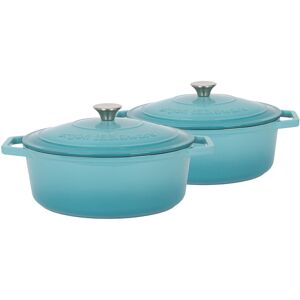 Argon Tableware - Oval Cast Iron Casserole Dishes - 4.68L - Pack of 2 Teal 4.68L Argon Tableware - Oval Cast Iron Casserole Dishes - 4.68L - Pack of 2 Teal 4.68L