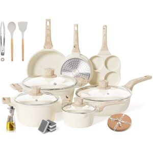 CAANNASWEIS 17 Pieces Nonstick Cookware Sets Induction Pots and Pans Set Beige 17 CAANNASWEIS 17 Pieces Nonstick Cookware Sets Induction Pots and Pans Set Beige 17